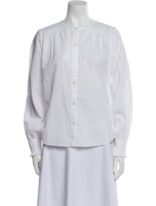 Veronica Beard Mock Neck Long Sleeve Button-Up Top
