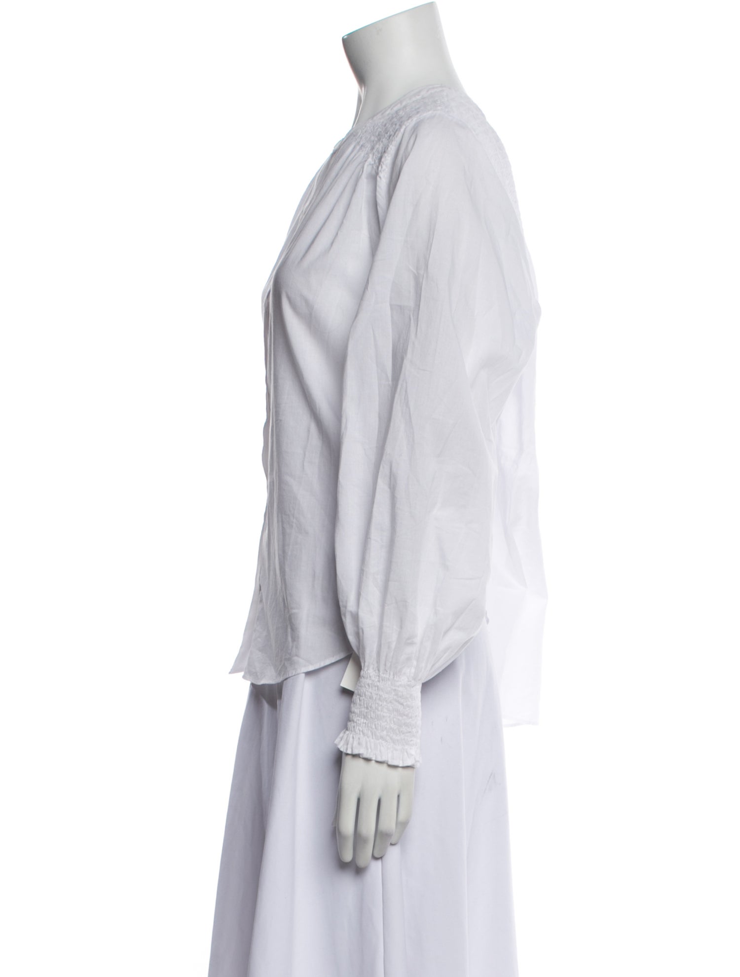 Veronica Beard Mock Neck Long Sleeve Button-Up Top