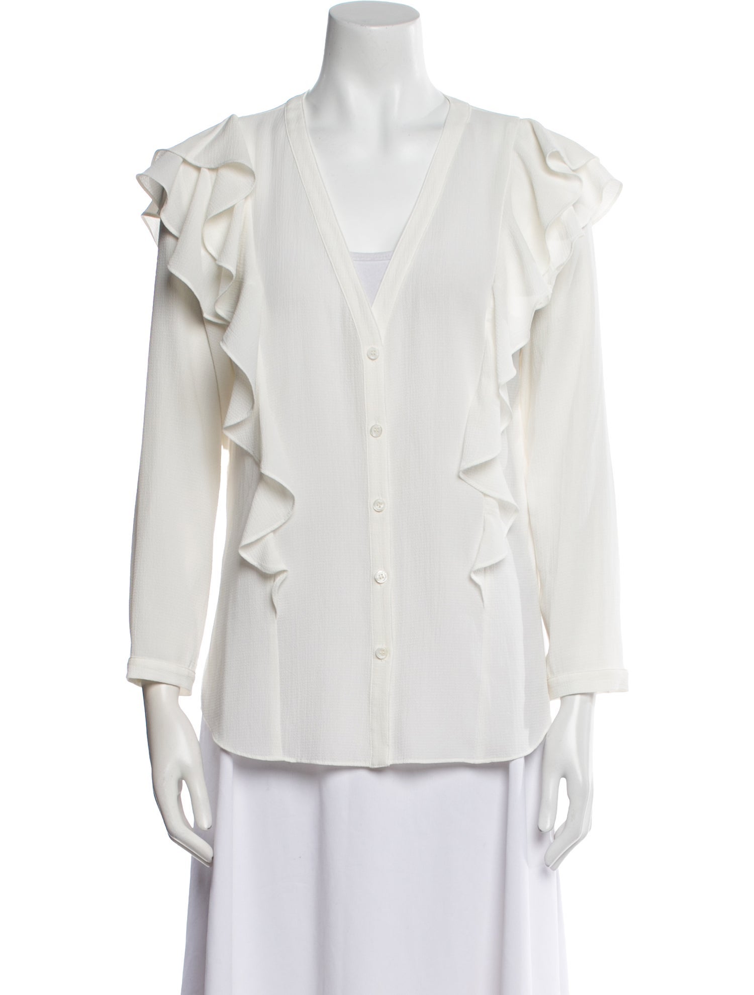 Veronica Beard V-Neck Three-Quarter Sleeve Button-Up Top