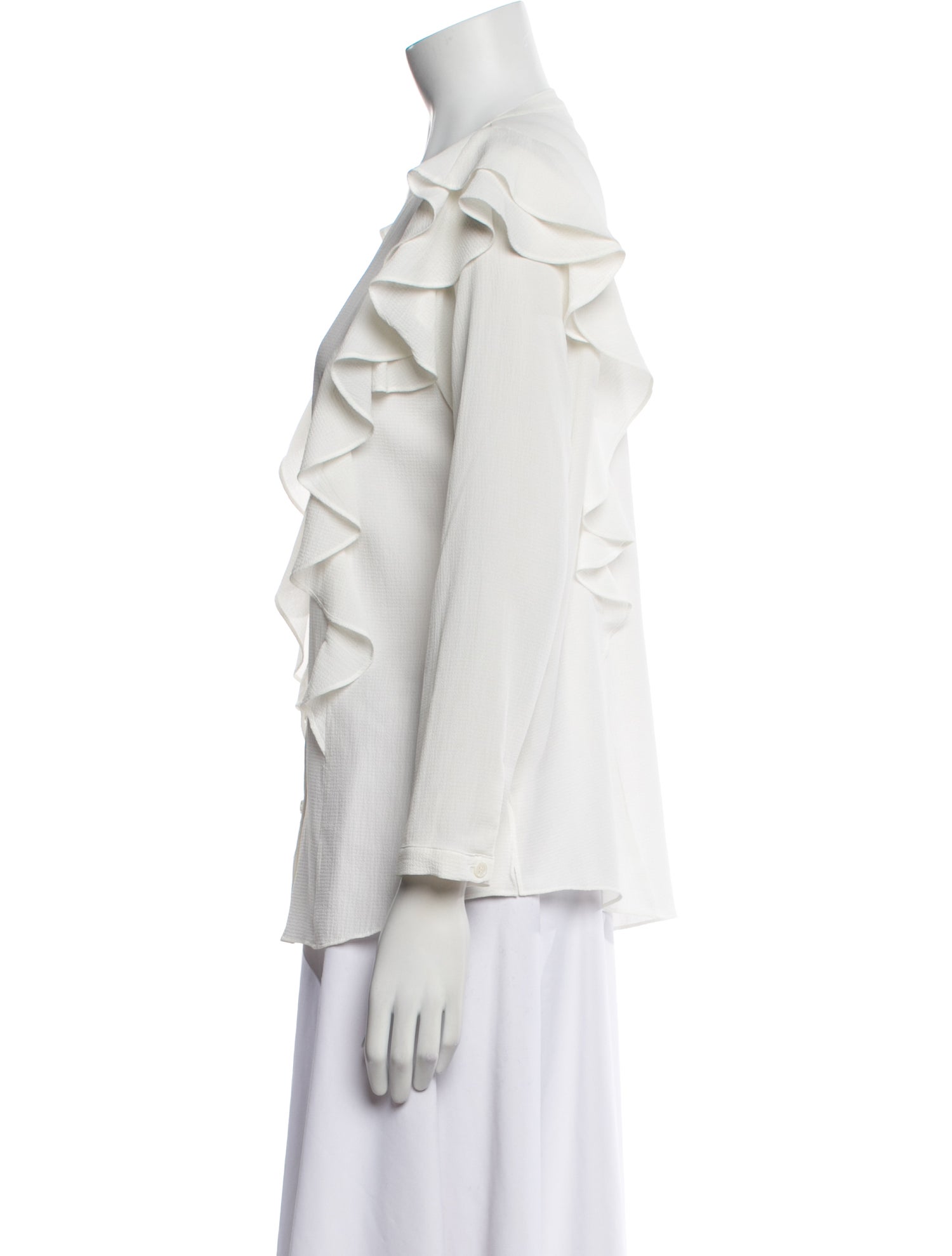 Veronica Beard V-Neck Three-Quarter Sleeve Button-Up Top