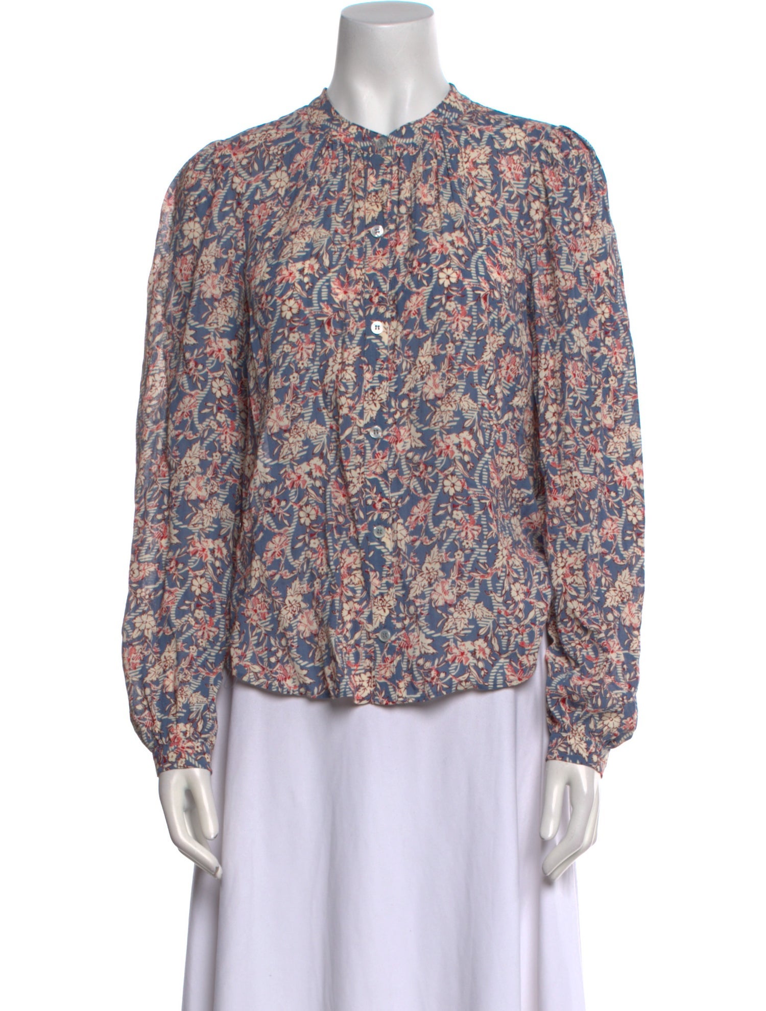 Veronica Beard Floral Print Mock Neck Blouse
