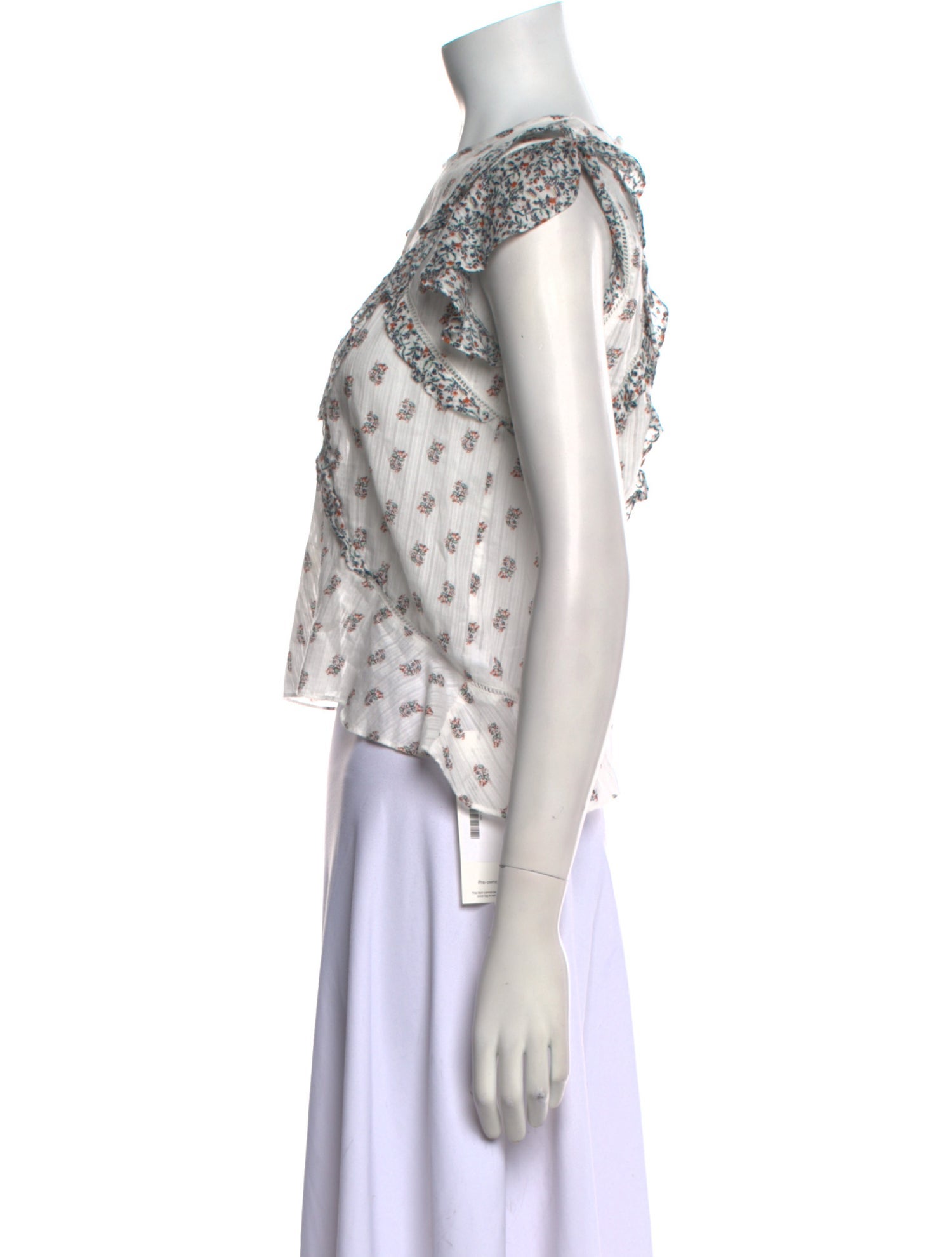 Veronica Beard Floral Print Crew Neck Crop Top