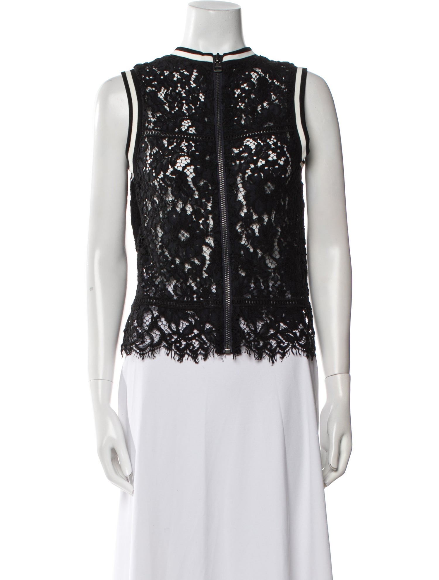 Veronica Beard Lace Pattern Mock Neck Blouse