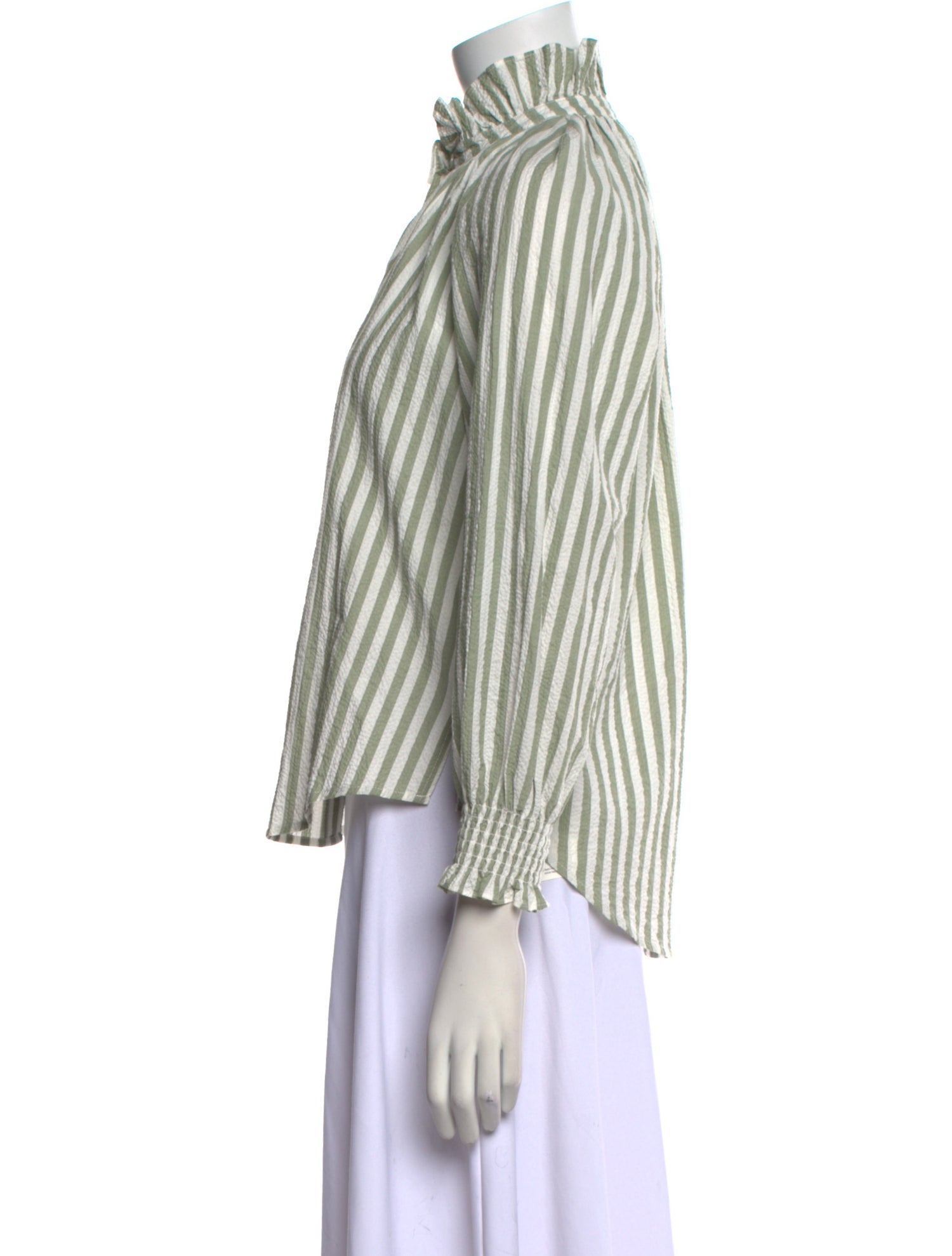 Veronica Beard Striped Mock Neck Button-Up Top