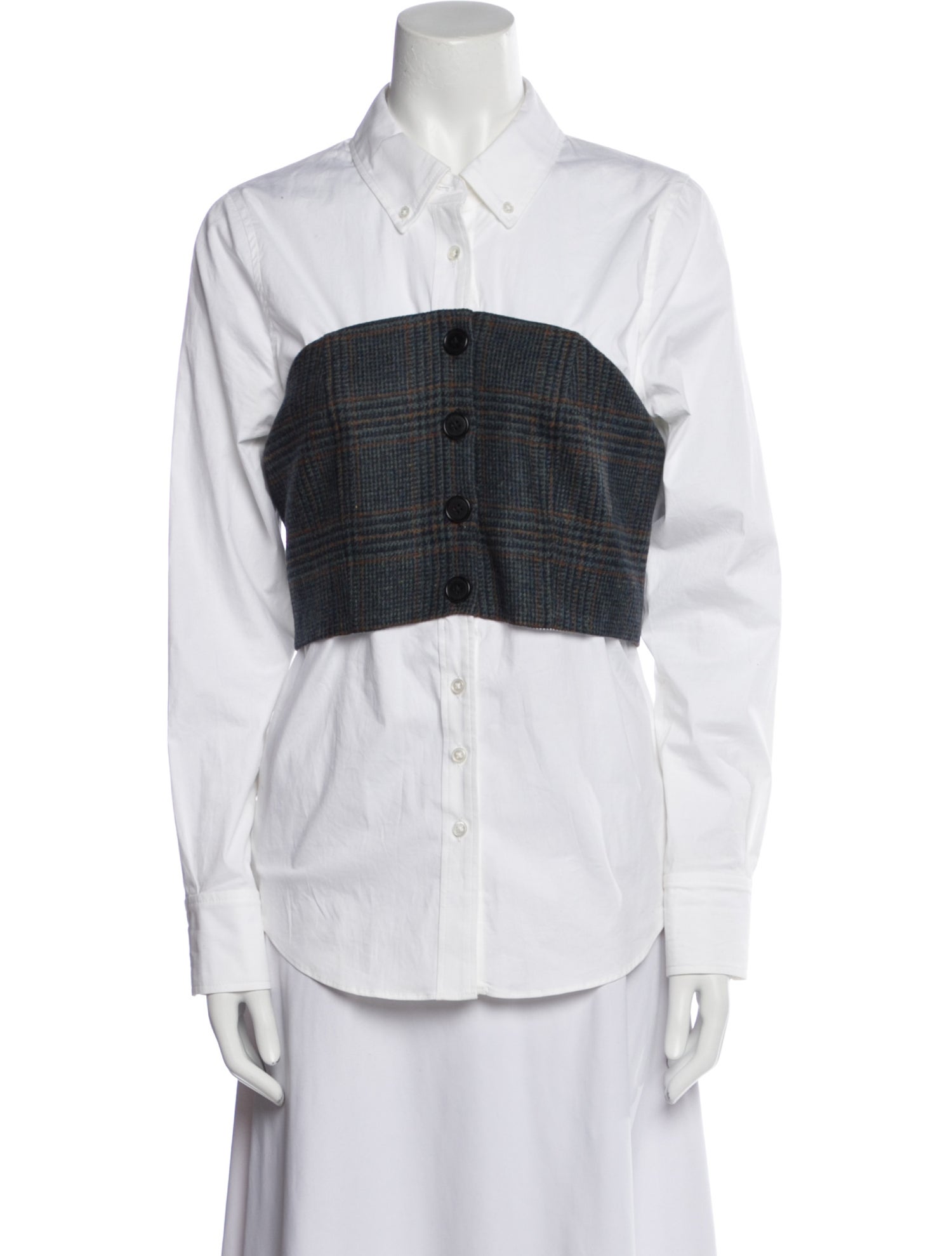 Veronica Beard Plaid Print Long Sleeve Button-Up Top