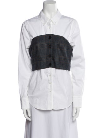 Veronica Beard Plaid Print Long Sleeve Button-Up Top