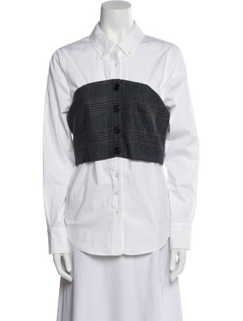 Veronica Beard Plaid Print Long Sleeve Button-Up Top