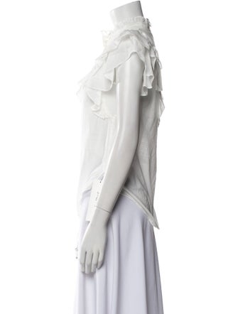 Veronica Beard Mock Neck Short Sleeve Button-Up Top