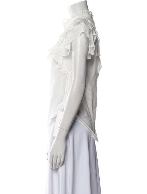 Veronica Beard Mock Neck Short Sleeve Button-Up Top