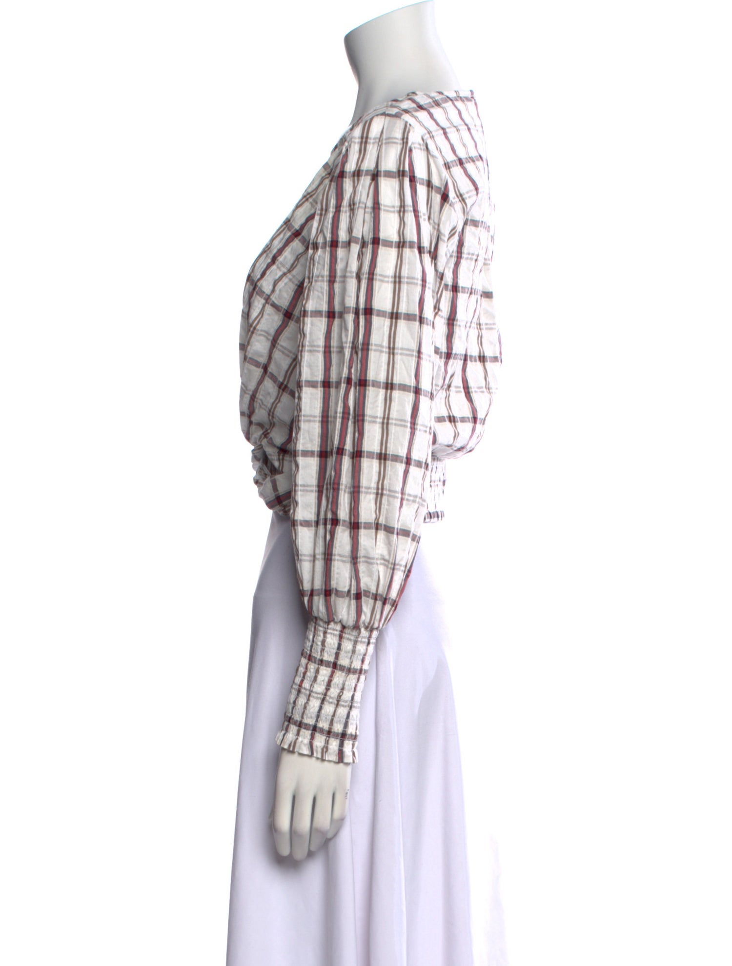 Veronica Beard Plaid Print Square Neckline Crop Top