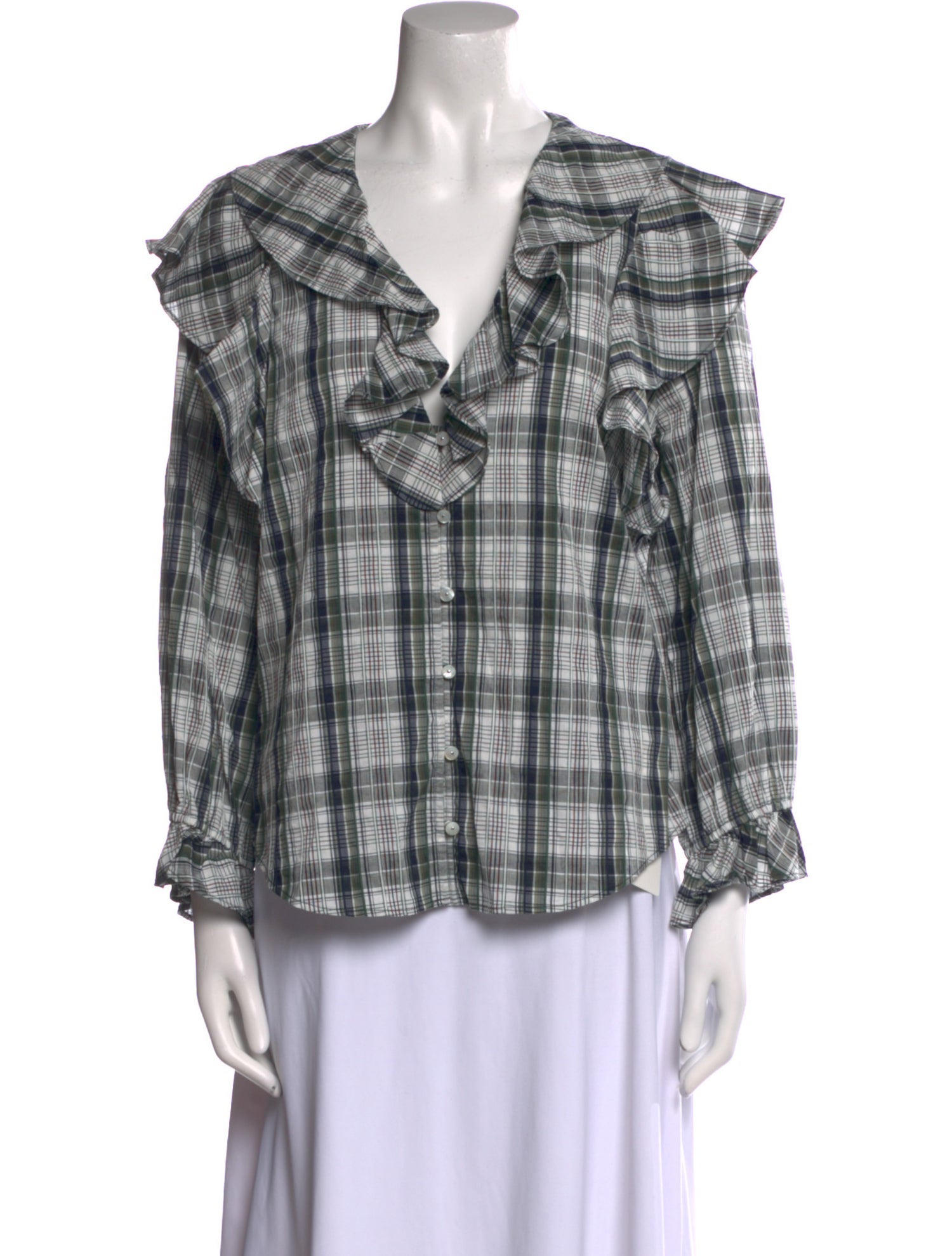 Veronica Beard Plaid Print V-Neck Blouse