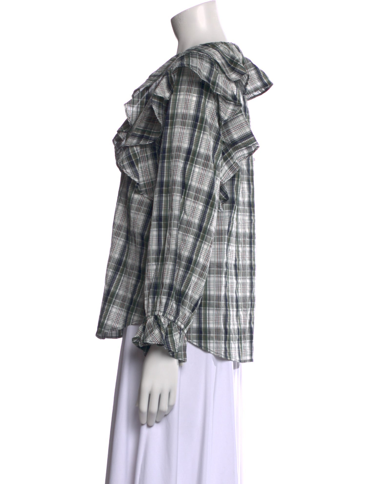 Veronica Beard Plaid Print V-Neck Blouse