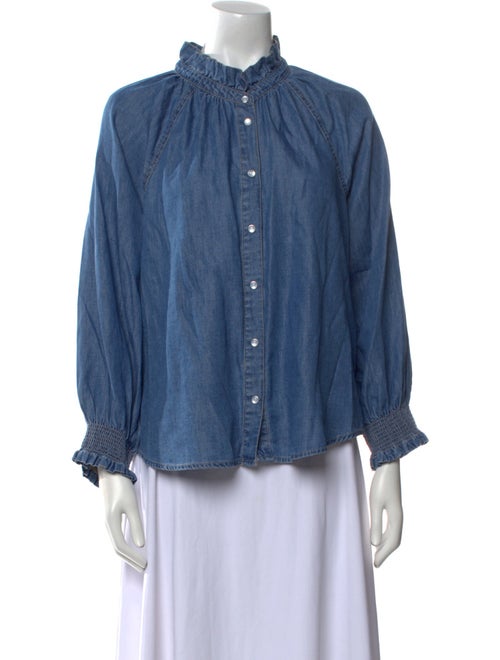 Veronica Beard Mock Neck Long Sleeve Button-Up Top