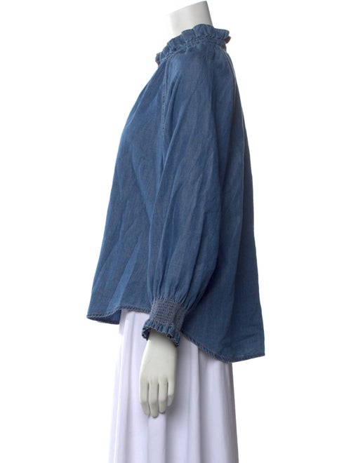 Veronica Beard Mock Neck Long Sleeve Button-Up Top