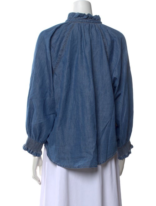 Veronica Beard Mock Neck Long Sleeve Button-Up Top