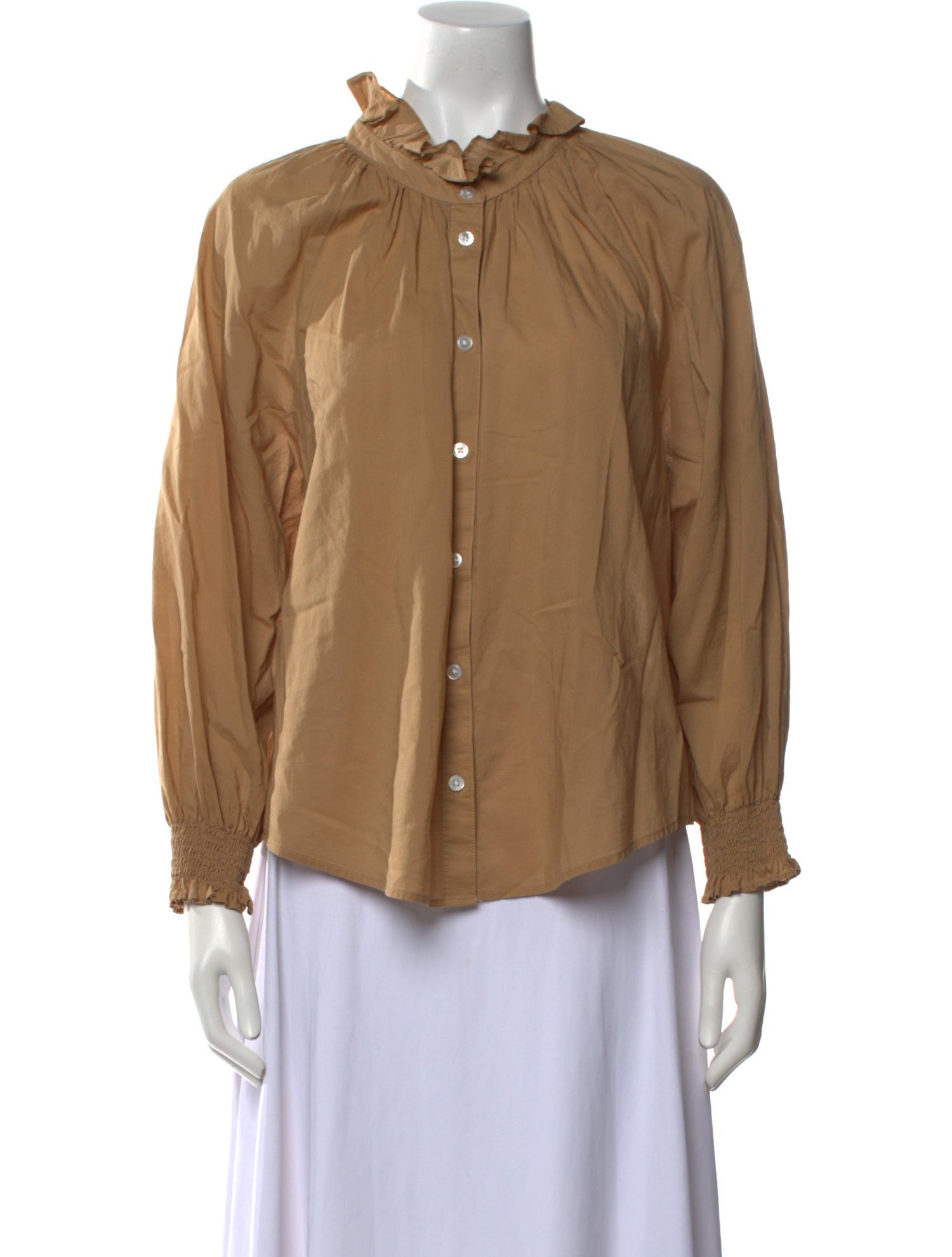 Veronica Beard Mock Neck Long Sleeve Button-Up Top