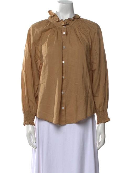 Veronica Beard Mock Neck Long Sleeve Button-Up Top