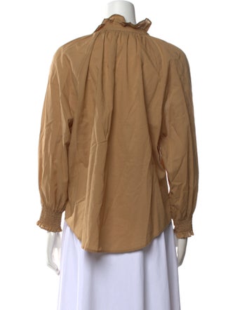 Veronica Beard Mock Neck Long Sleeve Button-Up Top