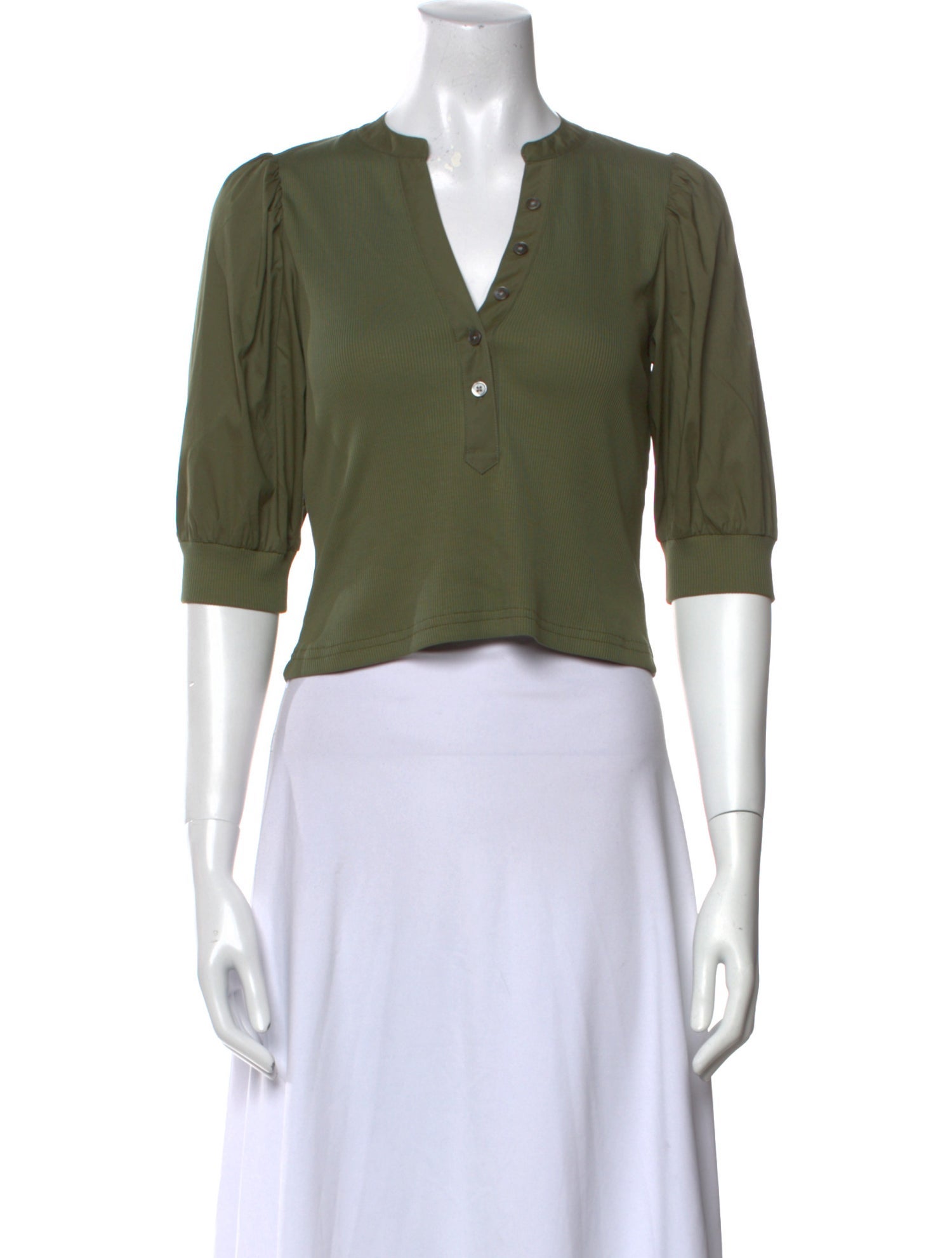 Veronica Beard V-Neck Three-Quarter Sleeve Crop Top