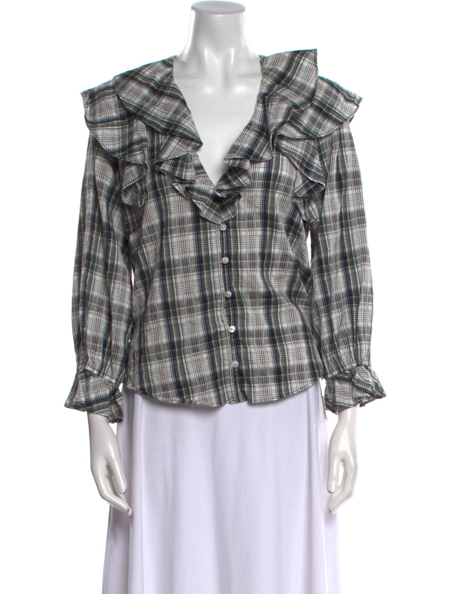 Veronica Beard Plaid Print V-Neck Blouse