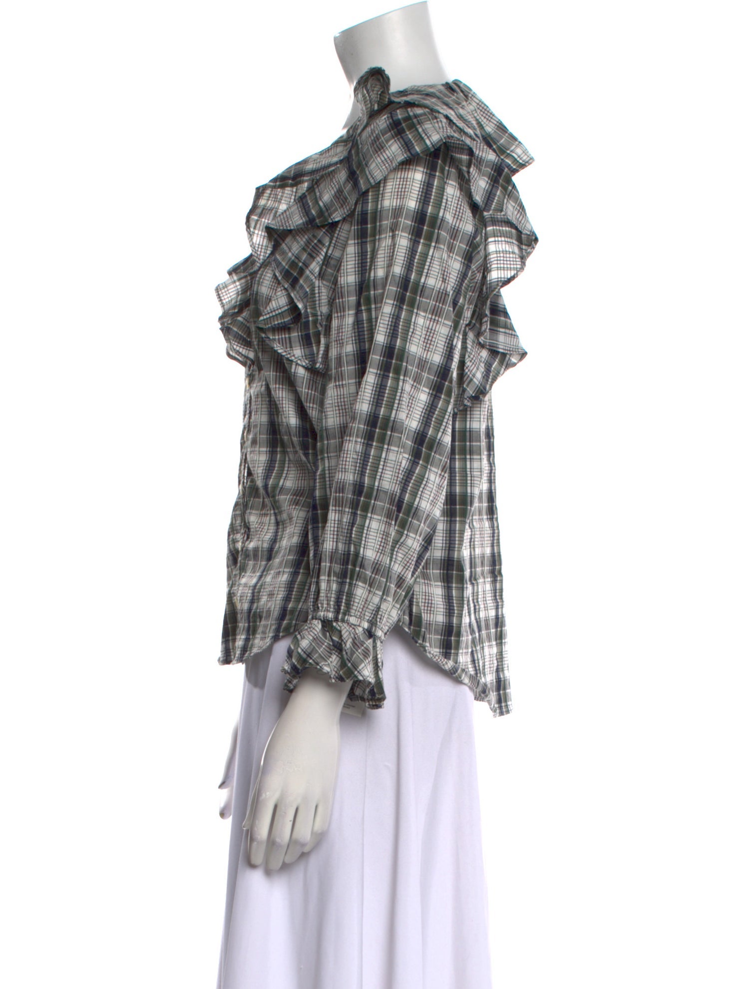 Veronica Beard Plaid Print V-Neck Blouse