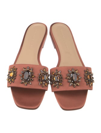 Veronica Beard Satin Crystal Embellishments Slides