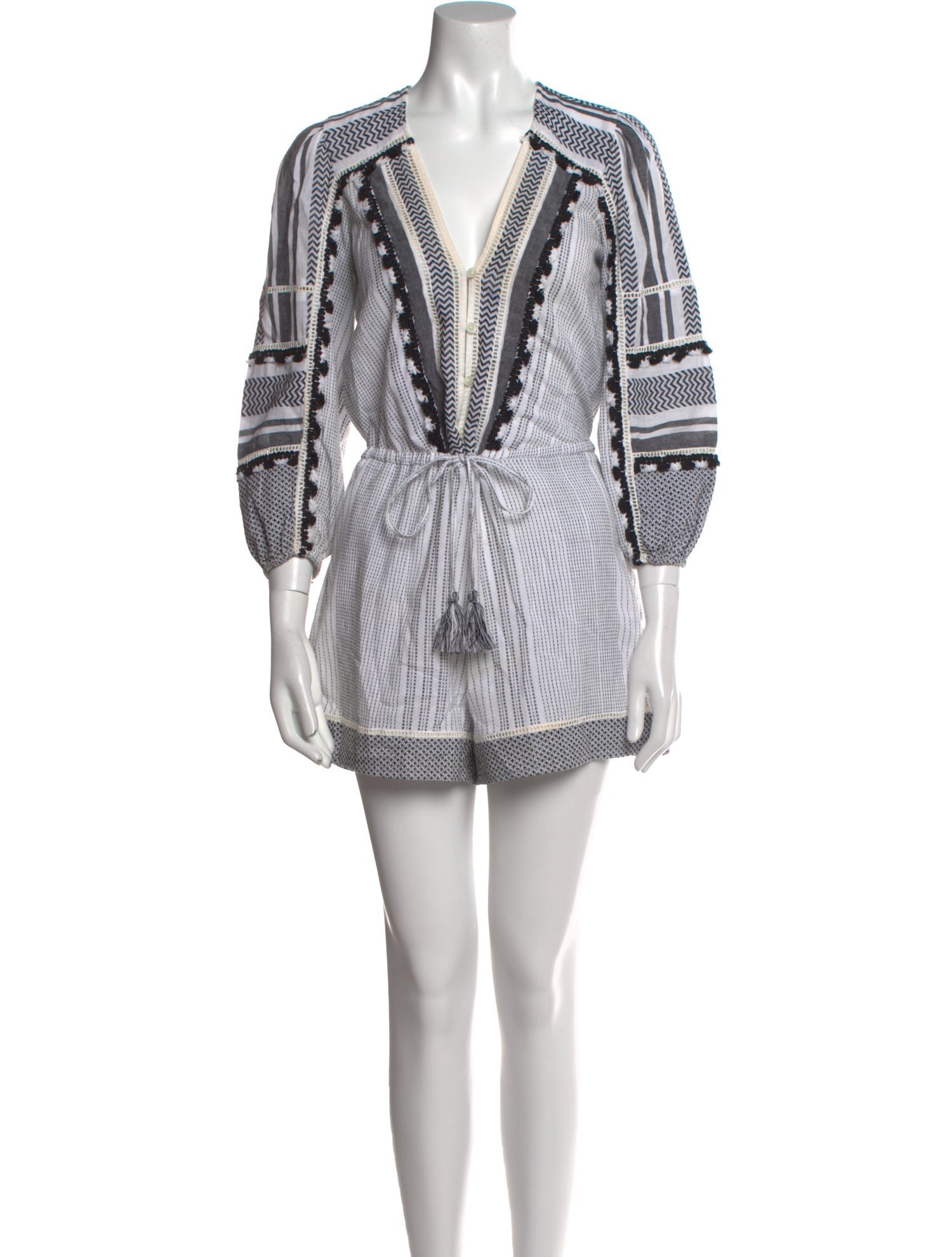 Veronica Beard Striped V-Neck Romper