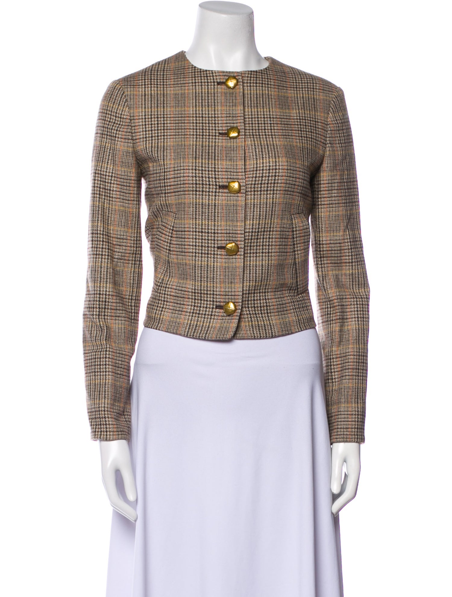 Veronica Beard Wool Plaid Print Evening Jacket