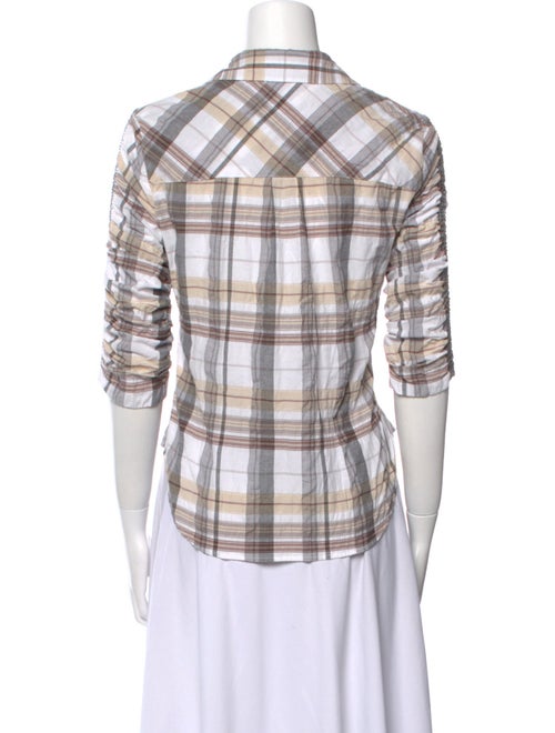 Veronica Beard Plaid Print Three-Quarter Sleeve Button-Up Top