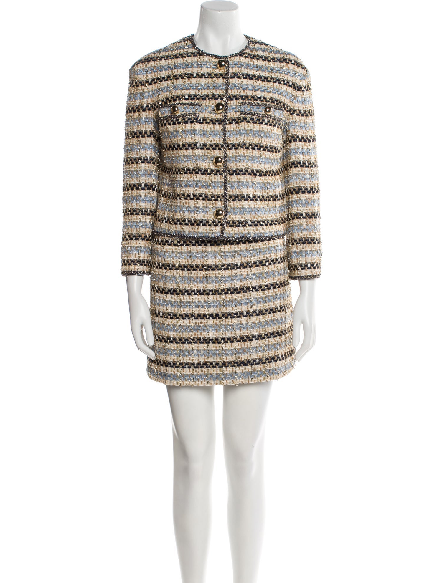 Veronica Beard Tweed Pattern Glitter Accents Skirt Set