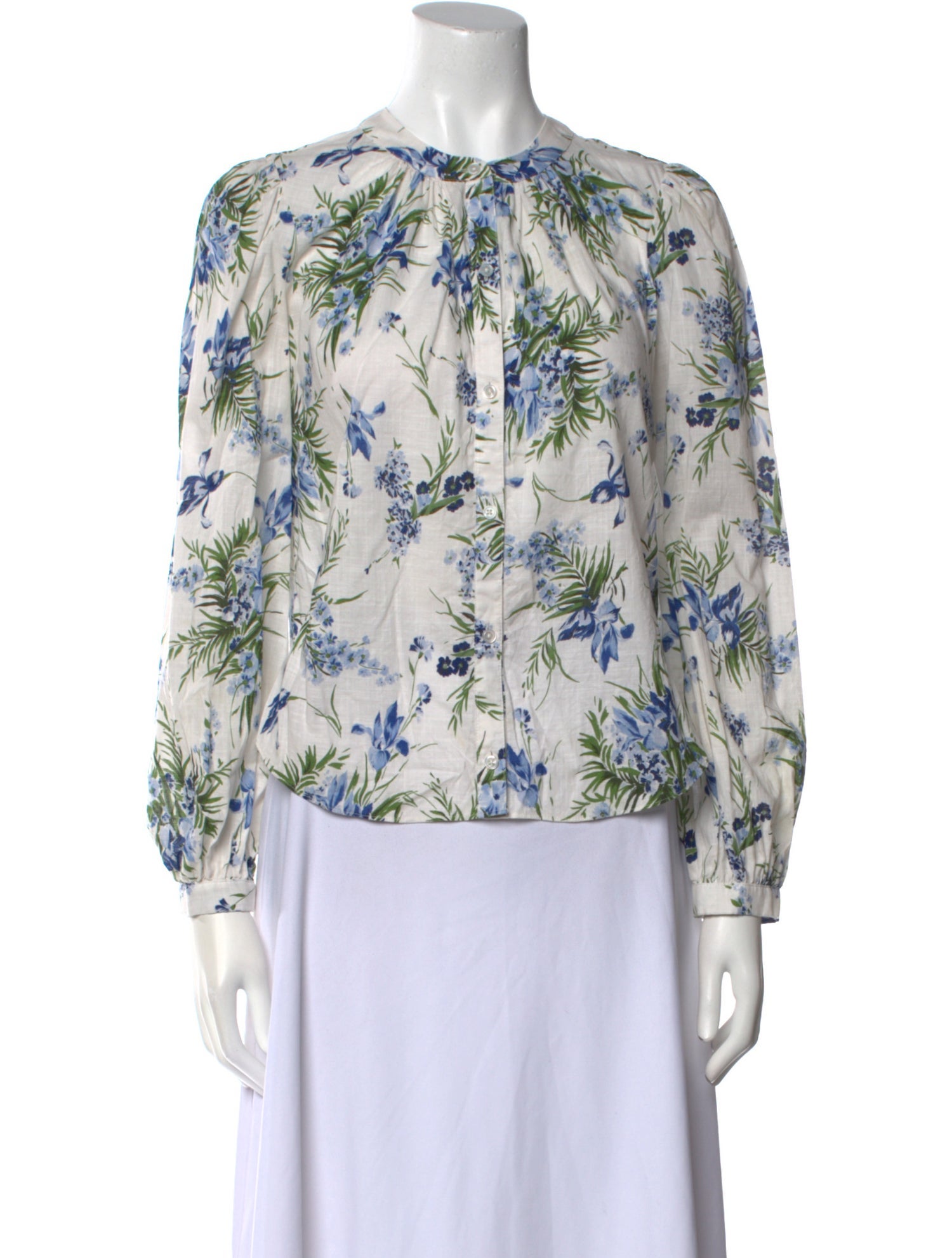 Veronica Beard Floral Print Crew Neck Blouse