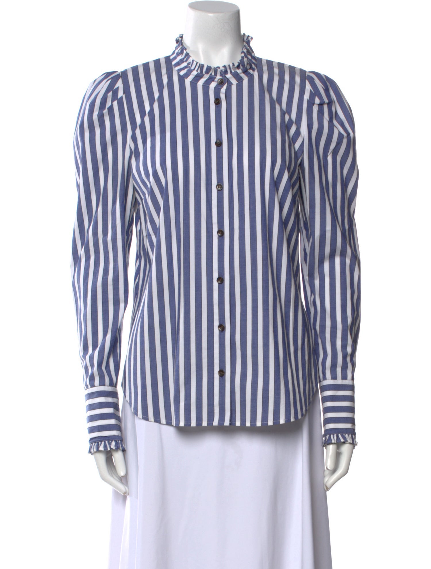 Veronica Beard Striped Mock Neck Button-Up Top