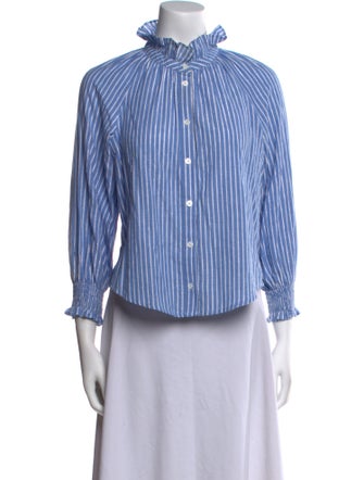 Veronica Beard Striped Mock Neck Button-Up Top