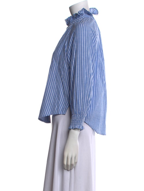 Veronica Beard Striped Mock Neck Button-Up Top