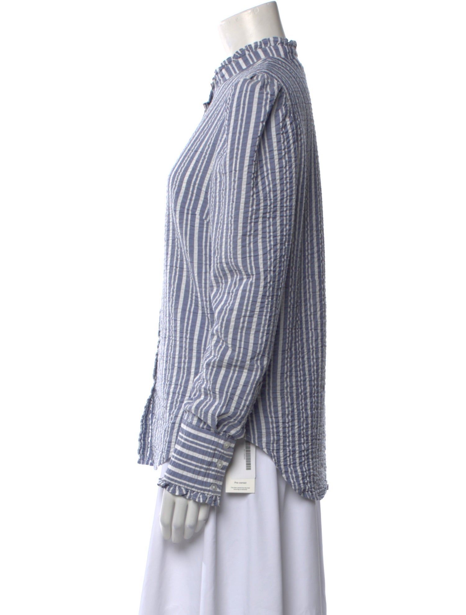 Veronica Beard Striped Mock Neck Button-Up Top