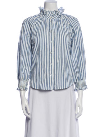 Veronica Beard Striped Mock Neck Button-Up Top