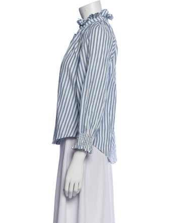 Veronica Beard Striped Mock Neck Button-Up Top