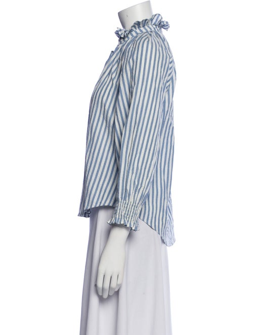 Veronica Beard Striped Mock Neck Button-Up Top