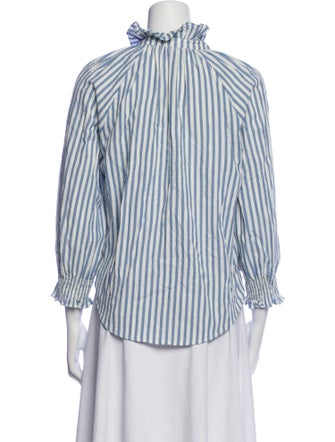 Veronica Beard Striped Mock Neck Button-Up Top