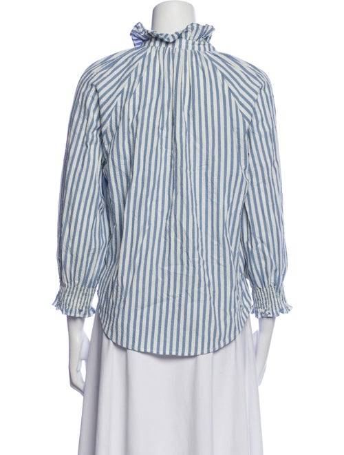 Veronica Beard Striped Mock Neck Button-Up Top