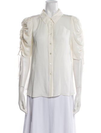 Veronica Beard Silk Three-Quarter Sleeve Button-Up Top