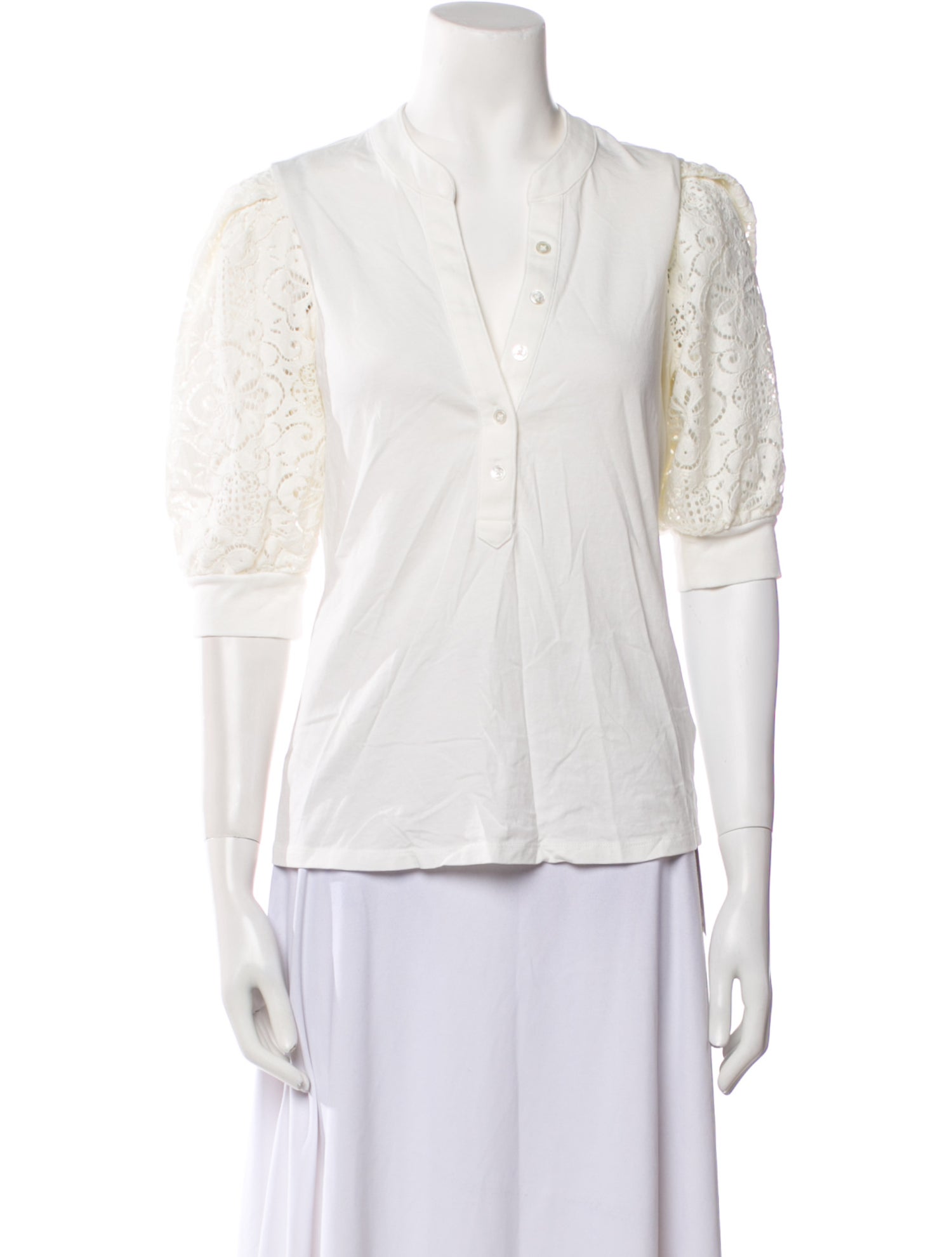 Veronica Beard V-Neck Three-Quarter Sleeve Button-Up Top