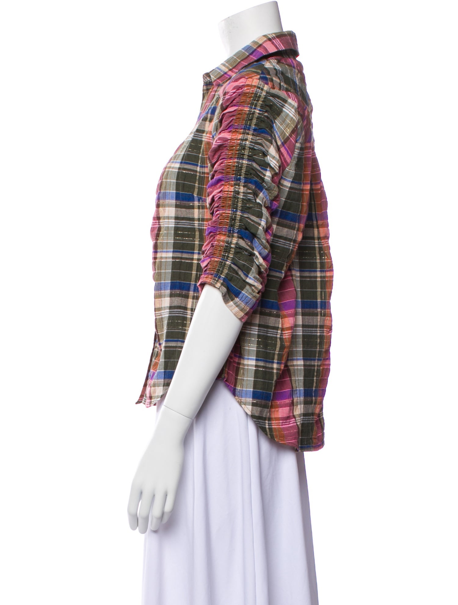 Veronica Beard Plaid Print Three-Quarter Sleeve Button-Up Top w/ Tags