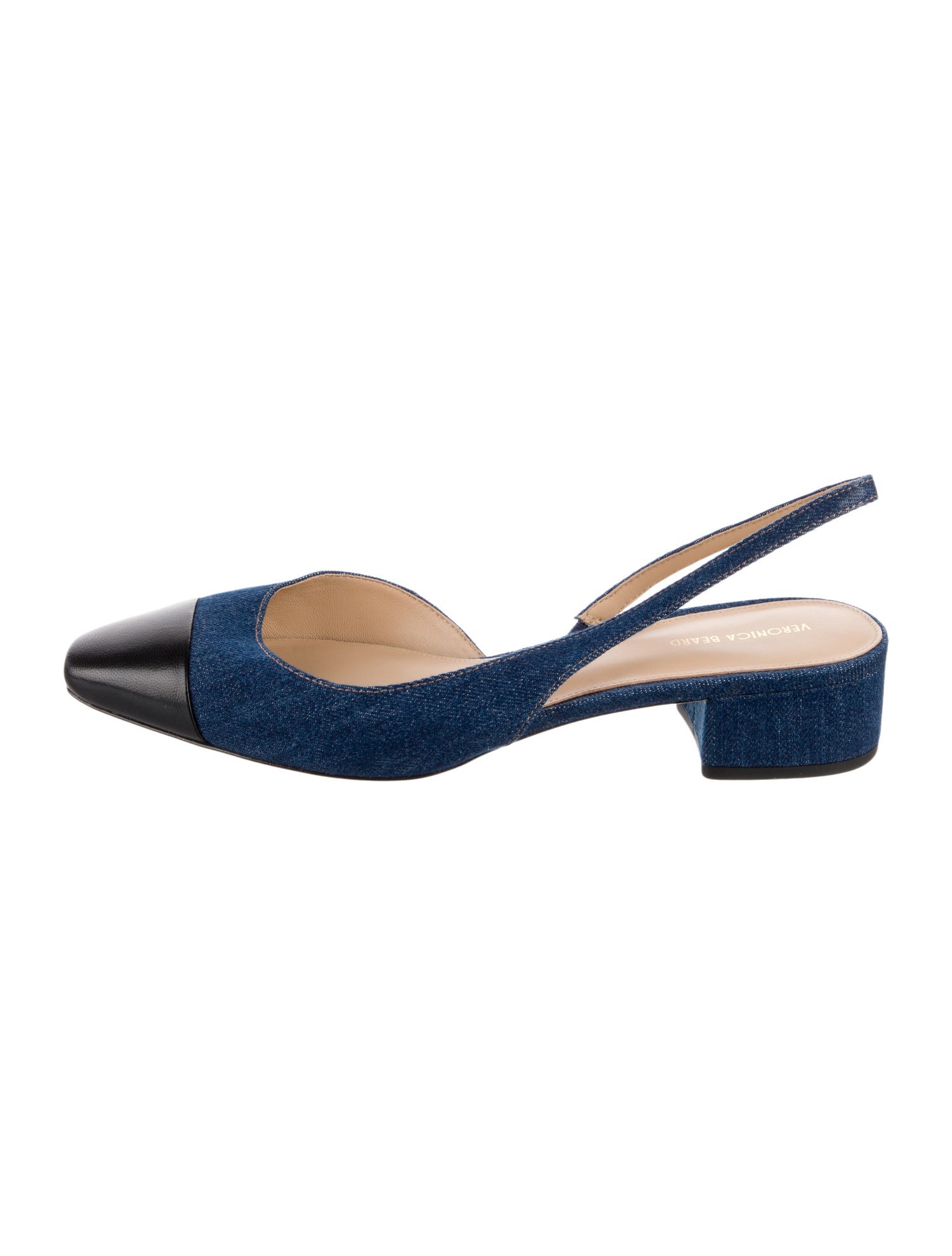 Veronica Beard Denim Colorblock Pattern Slingback Flats