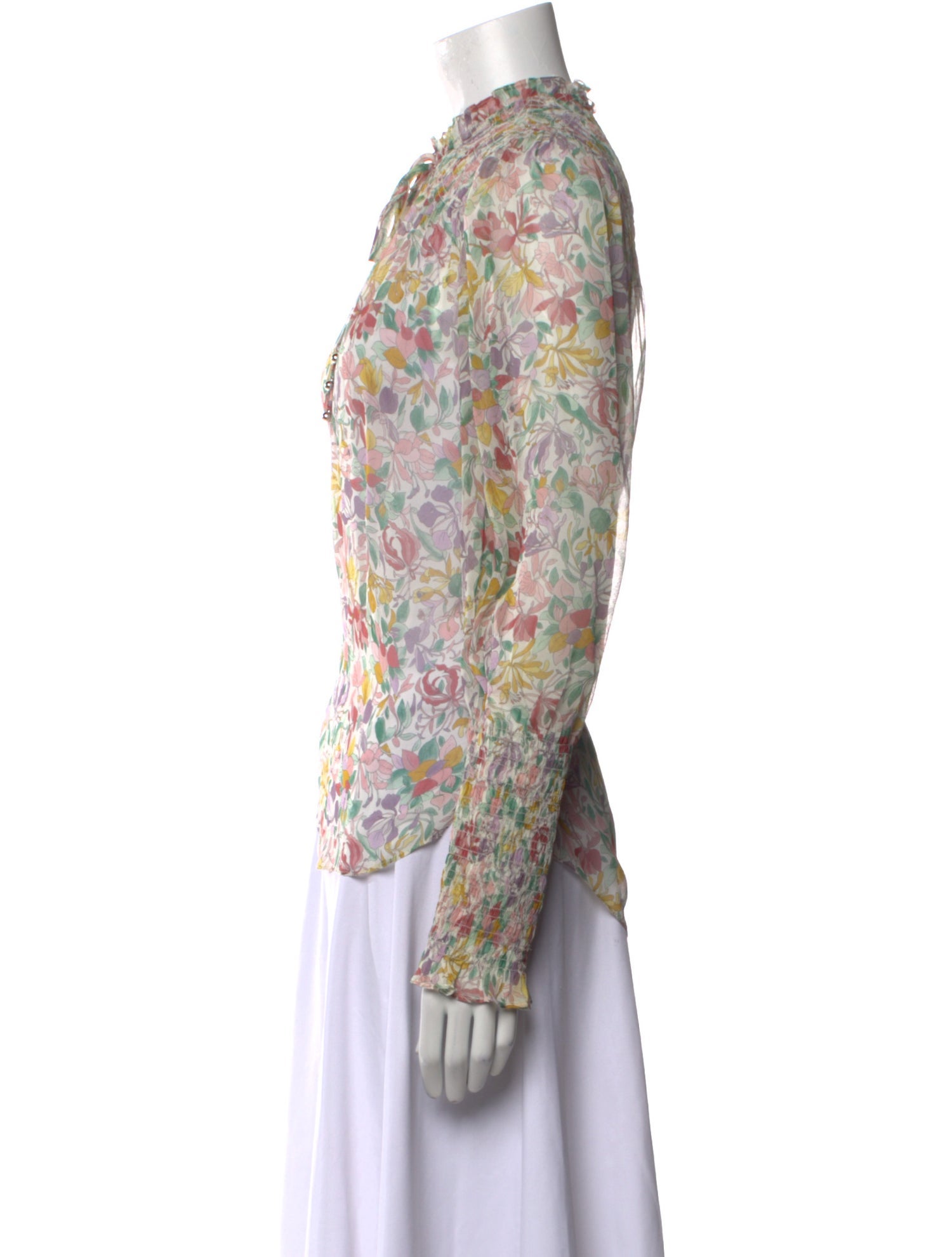 Veronica Beard Floral Print Mock Neck Blouse