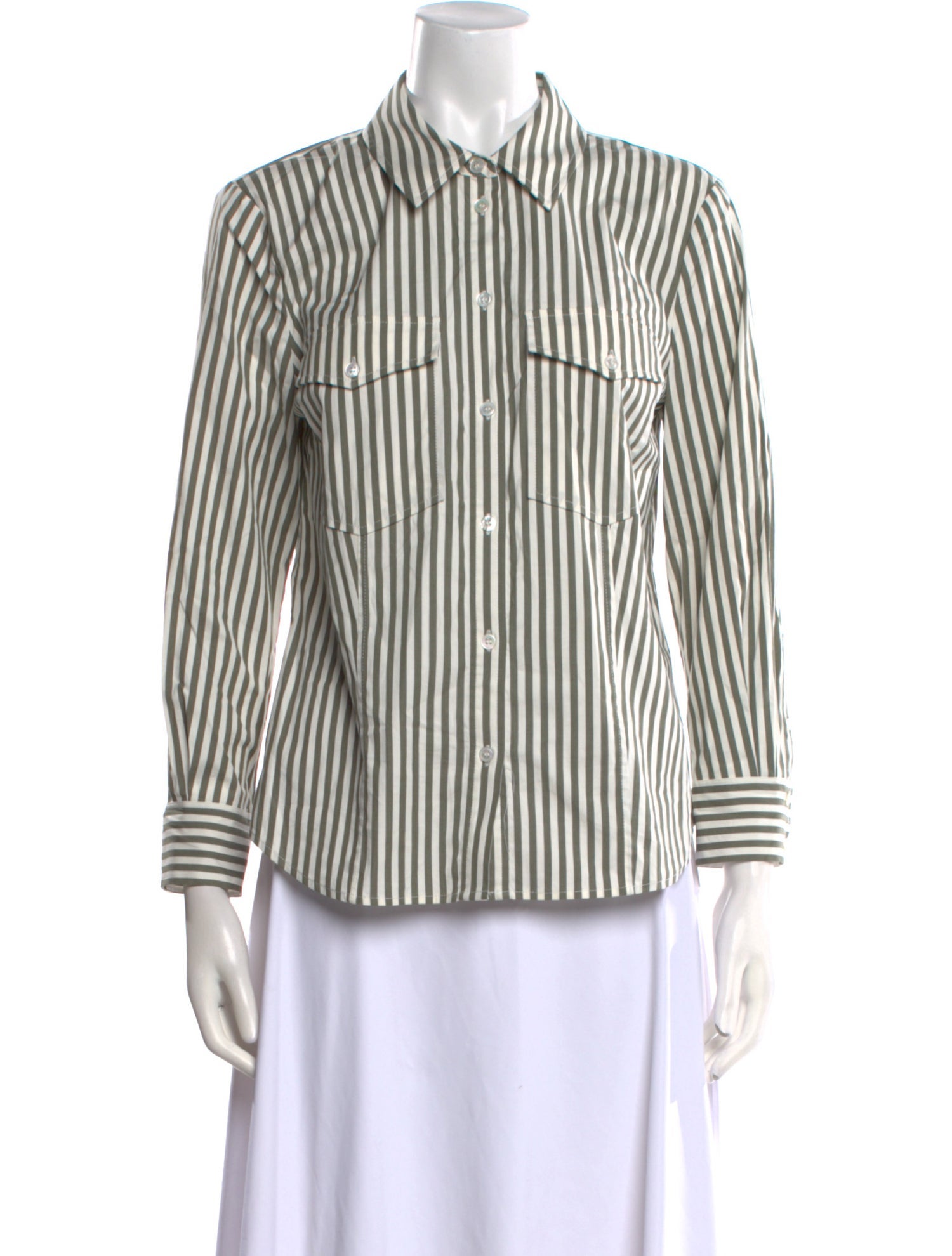 Veronica Beard Striped Long Sleeve Button-Up Top