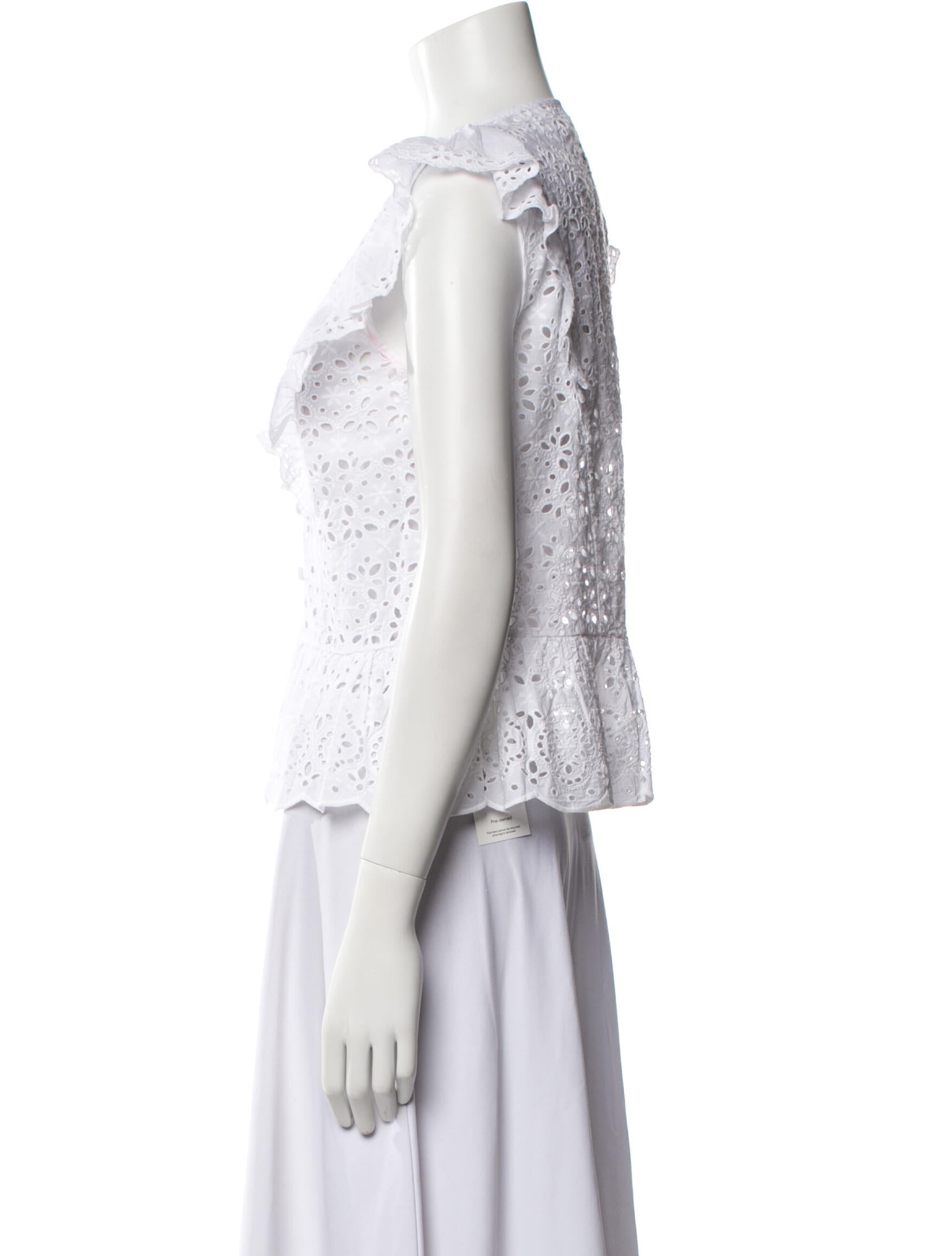 Veronica Beard Lace Pattern V-Neck Crop Top