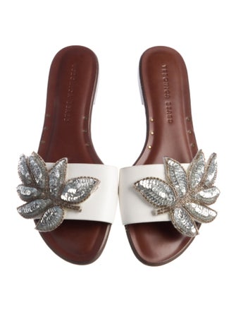 Veronica Beard Leather Sequin Embellishments Slides