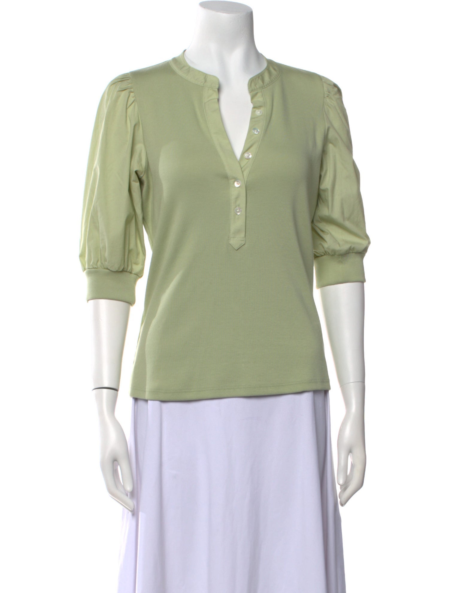 Veronica Beard V-Neck Three-Quarter Sleeve Polo