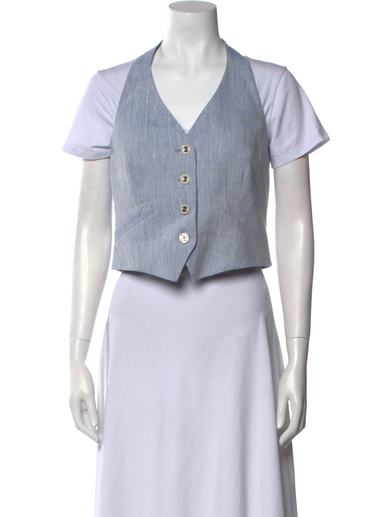 Veronica Beard V-Neck Short Sleeve Crop Top